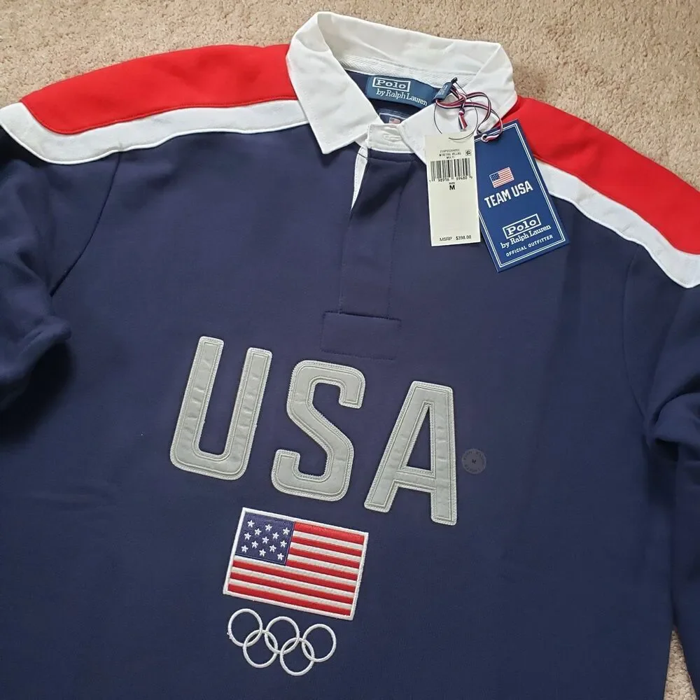 NWT Polo Ralph Lauren Team USA 2026 Sz Medium Mens Heavy Rugby Long Sleeve Shirt - Picture 5 of 9